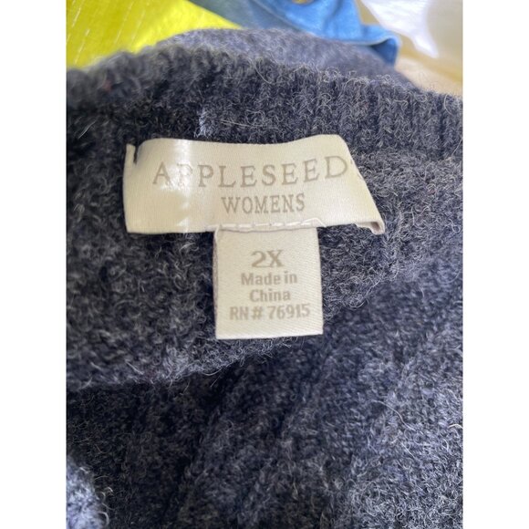 Appleseed Womens Charcoal Gray 100% Wool 2X Cable Knit Button Cardigan Sweater M - Picture 5 of 8